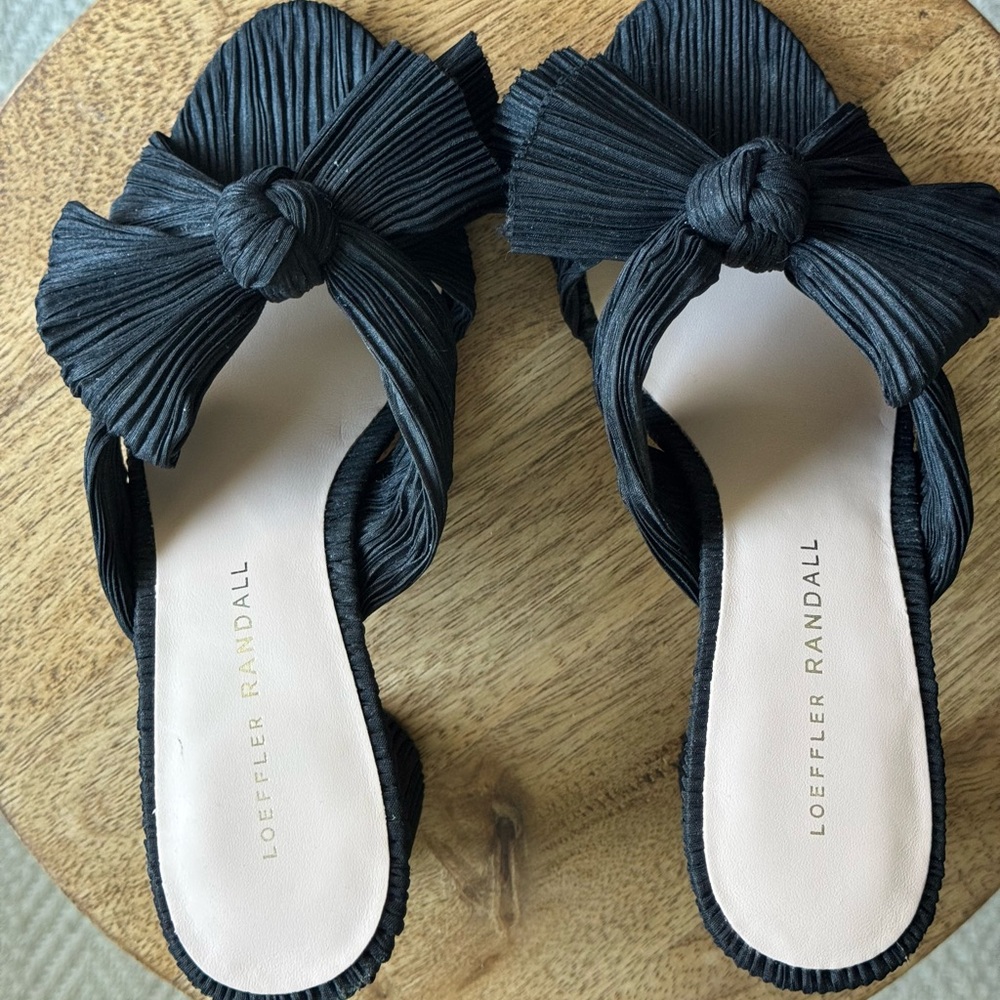 Loeffler Randall Black Pleated Bow Slide Sandals
